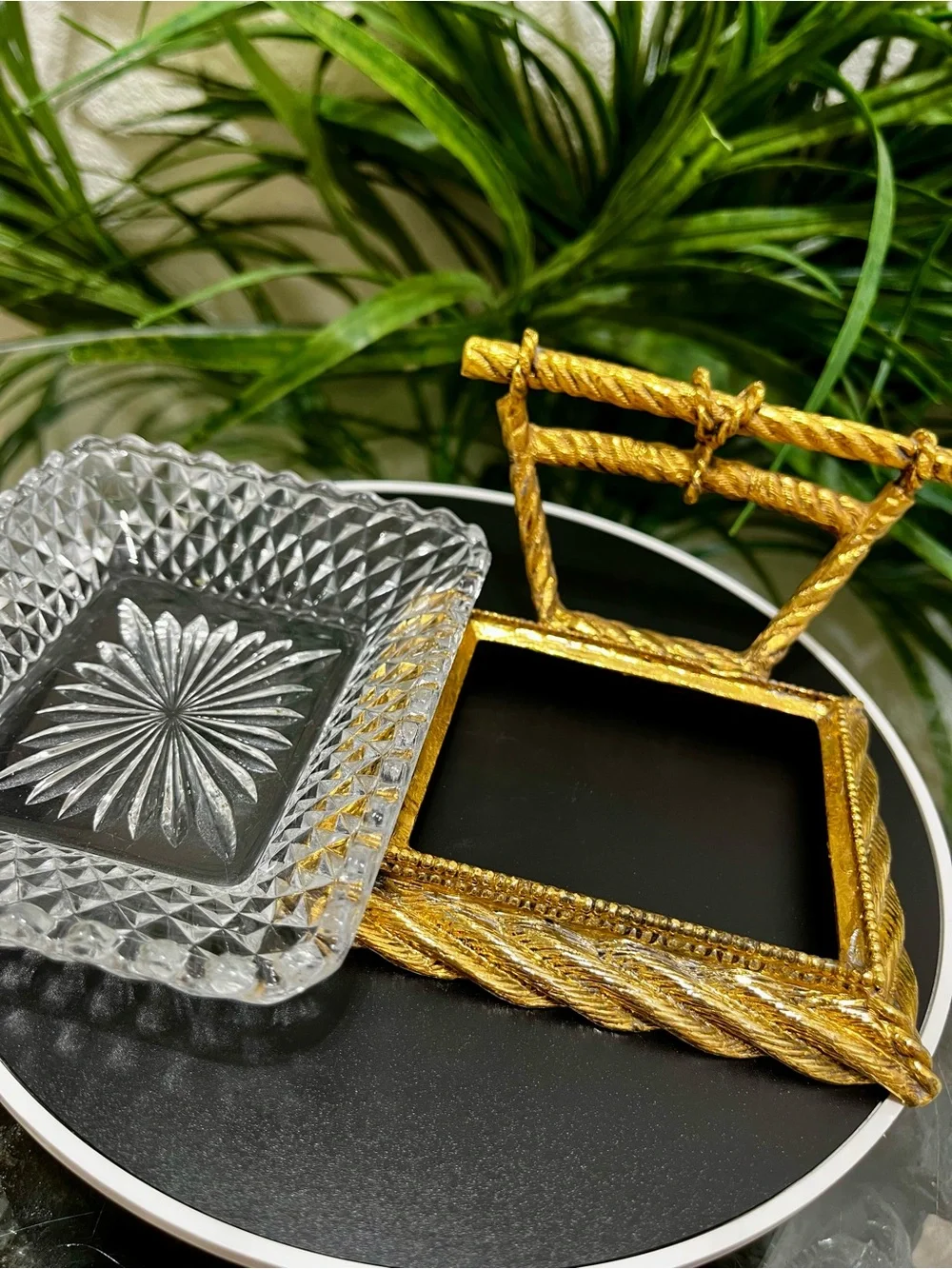 Vintage MCM Hollywood Regency Rope Braid Design Soap Dish and Glass Holder Set